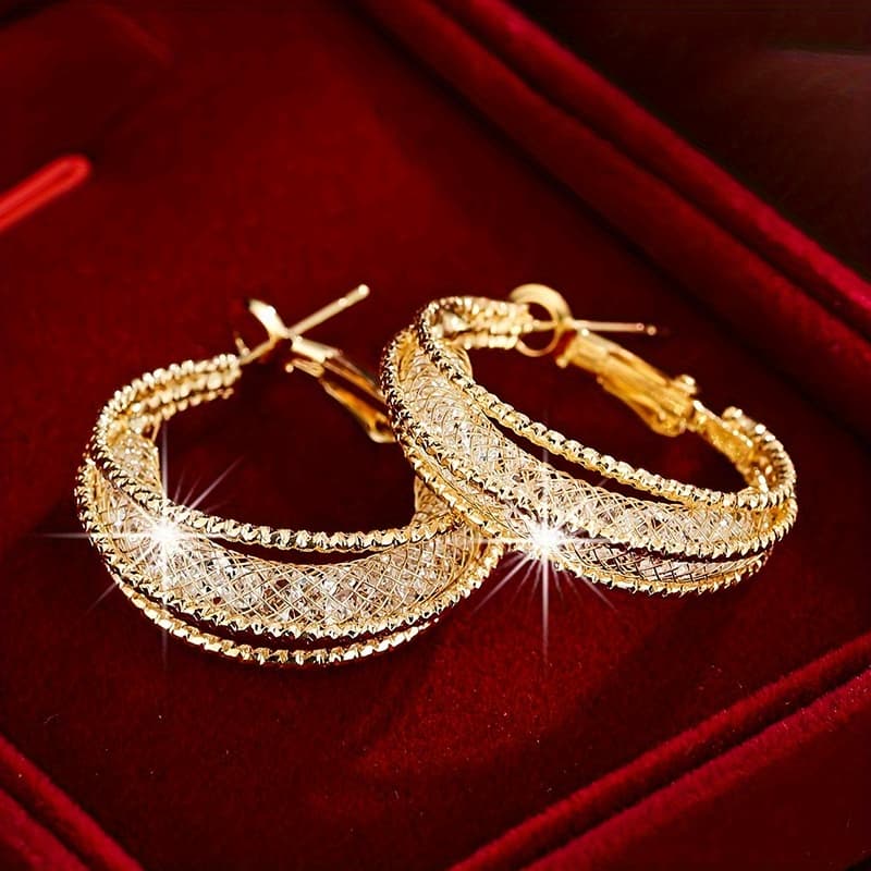 TEMU Hollow Earrings - Shiny Party & Everyday Jewelry With Beads/charms, Elegant Birthday/christmas Gift Suitable For Wear, Hollow Earring