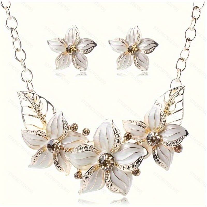 TEMU 1set Fashion Trendy Floral Necklace Set Collarbone Chain And Earrings