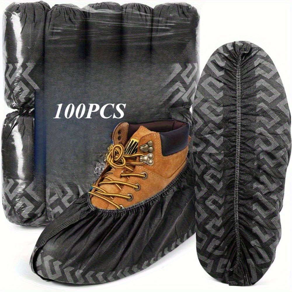 TEMU 100pcs(50pairs) Disposable Non- Shoe Covers, Durable Disposable Shoe Covers, Textured Slip Resistant Sole, Heavy Duty Nonwoven Foot Cover For Carpet Protection, Construction, Pet House