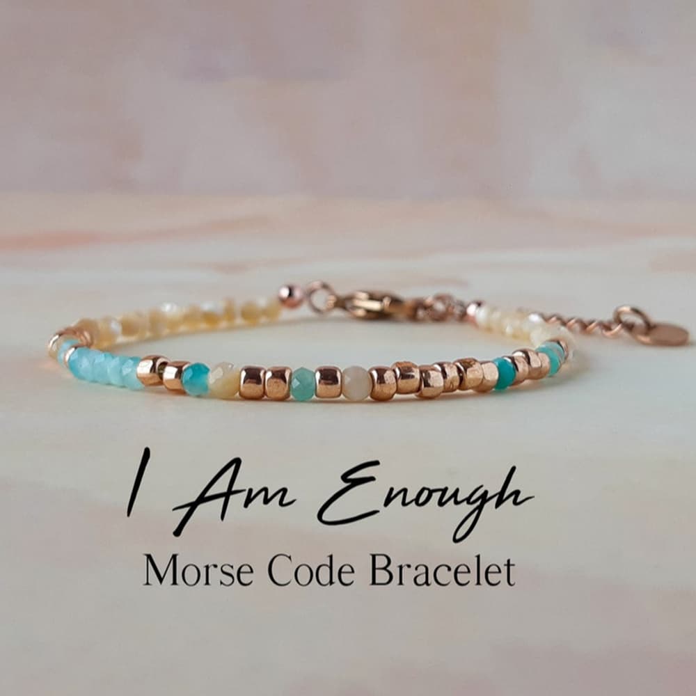 TEMU Natural Stone Code "i Am Enough" Bracelet - Elegant French Style Positive Affirmation Jewelry, Meaningful Gift Suitable For Daily Wear & Special Occasions, Stone Lettering For Self-empowerment
