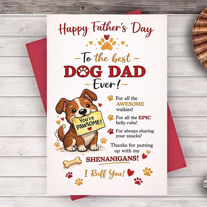 TEMU A Humorous Father's Day Card Featuring A Print Design, Perfect For Dog Dads. This Adorable Gift For Husbands Or Includes A Appreciation Message From Their Furry Child