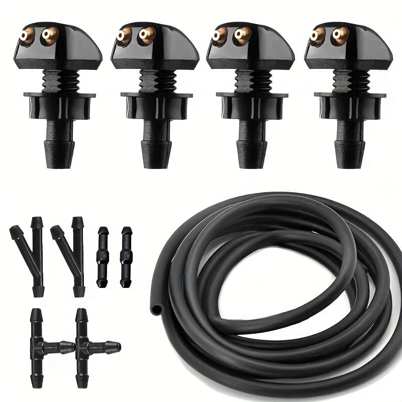TEMU 11pcs Universal Windshield Wiper Blade Set, With Spray Nozzle, Including 1 X 78.74" Soft Hose, 6 X Connectors And 4 X Dual Hole Spray Nozzles, For Replacement And