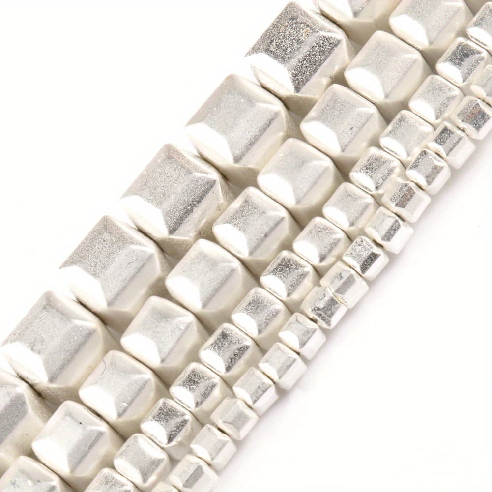 TEMU 3/4/6/8mm Natural Silvery Color Hematite Beads Cube Square Shape Loose Spacer Beads For Jewelry Making Diy Exquisite Bracelets Necklace Accessories
