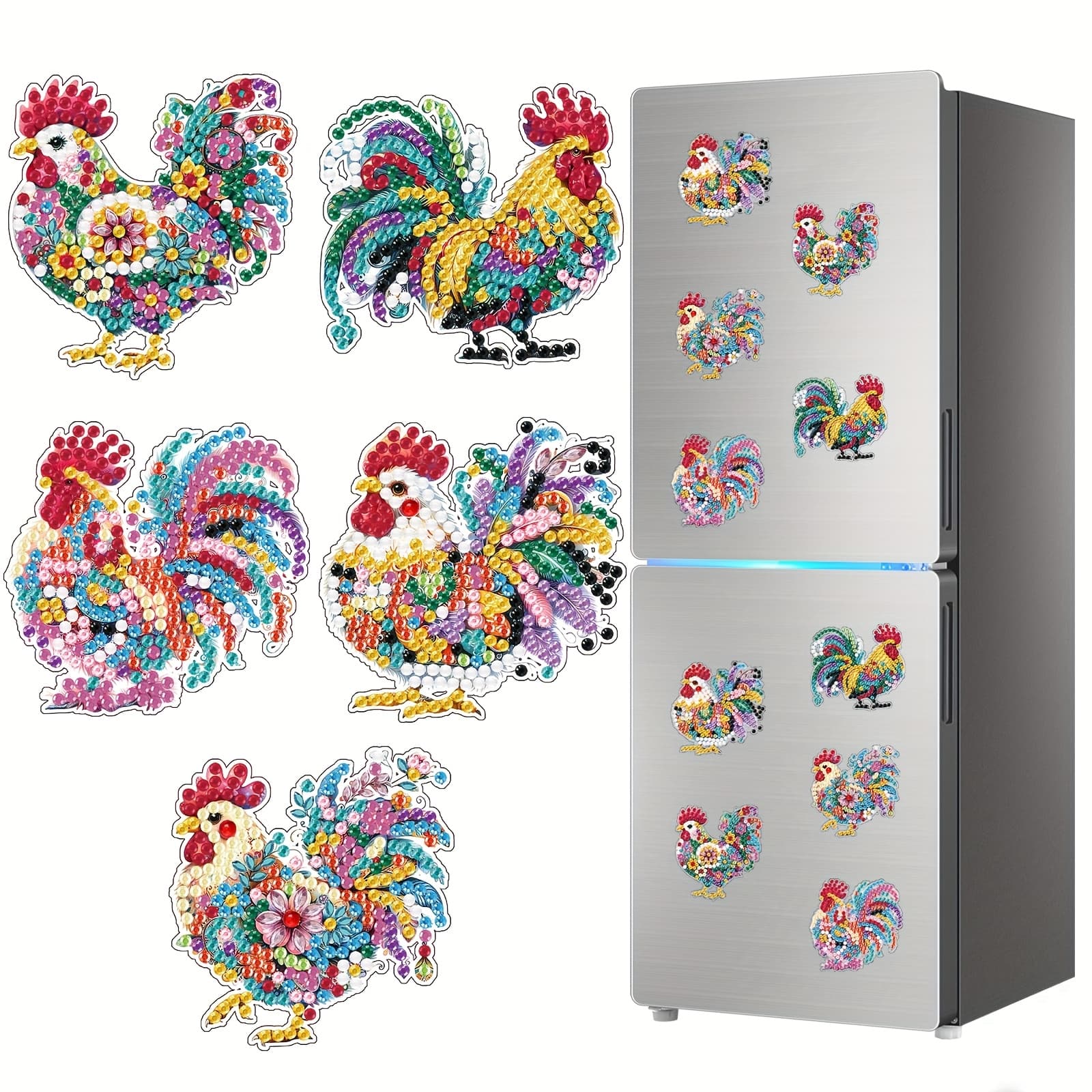 TEMU 2d Flat 5pcs, Painting Refrigerator Magnet With Colorful Three-dimensional Flowers, 5d Painting Magnetic Stickers, Party Decorations, Holiday Decorations, Exercise