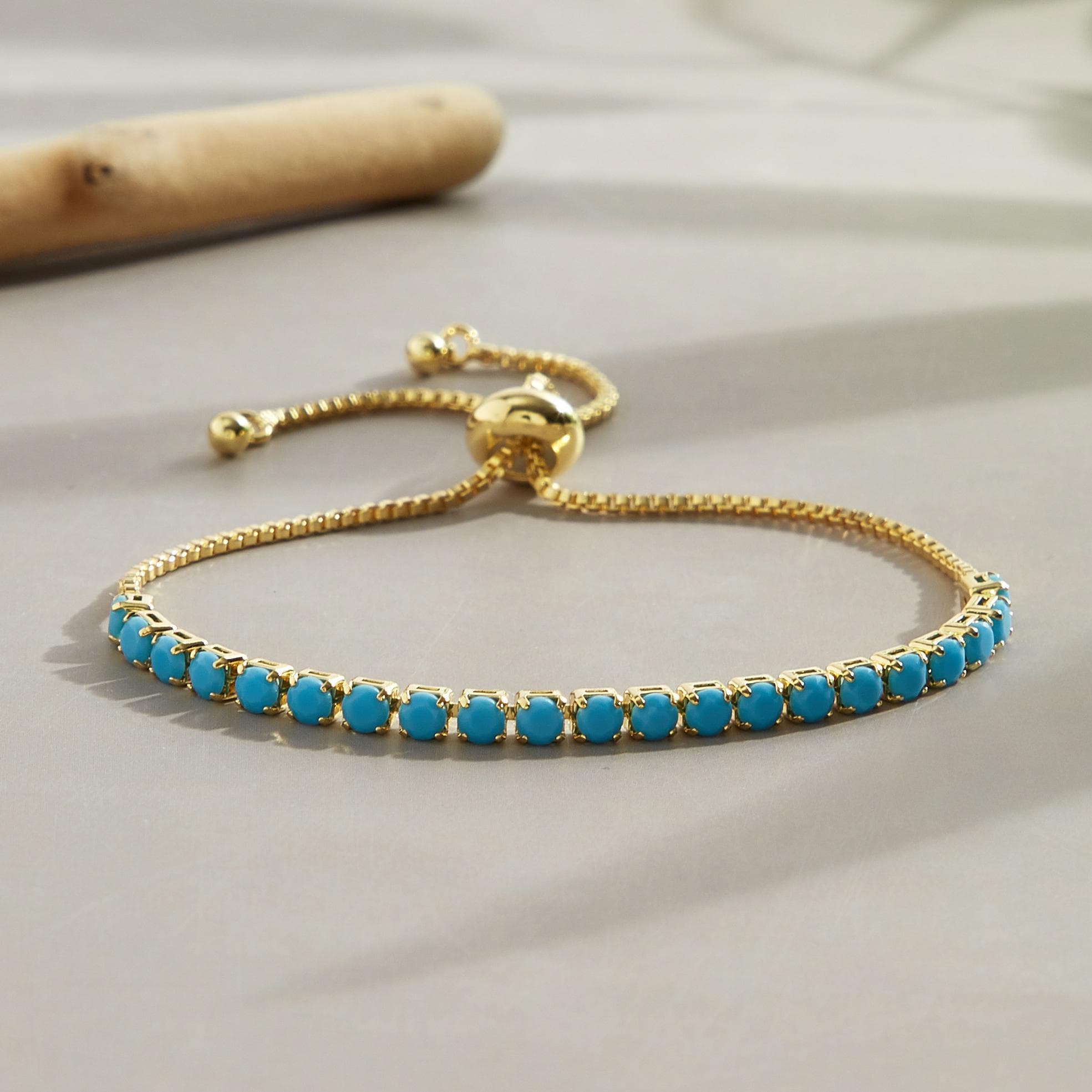 TEMU Turquoise Single Row Bracelet With Adjustable Sliding Design, Fashionable And Cute Hand Accessory