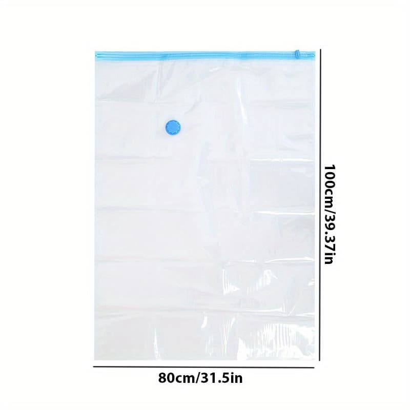TEMU 3pcs Extra-large & Thick Transparent Vacuum Storage Bags With Blue Zipper Closure And Hand Pump - Ideal For Clothes, Travel, And More - Durable Nylon, No Electricity Needed, Bag Storage Organizer
