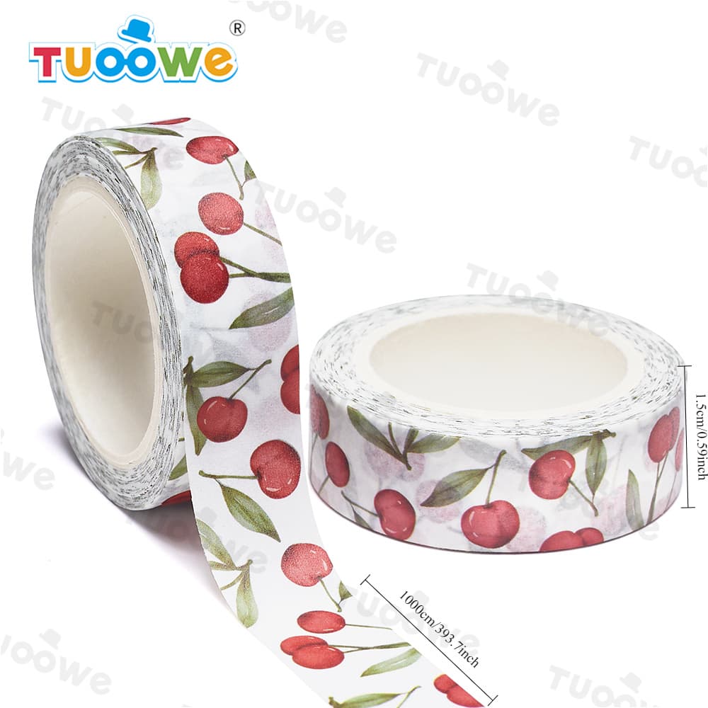 TEMU 1pc Of Cherry And Green Leaf Paper Tape, Original Sticker, Gift Wrapping Decoration Craft Tape