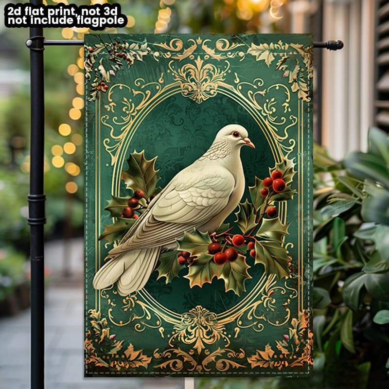 TEMU 2d Flat - 2d Flat - 1pc A Two-dimensional, Double-sided Garden Flag Featuring A Vintage Christmas Design And Holly, Perfect For Festive Outdoor Decoration And