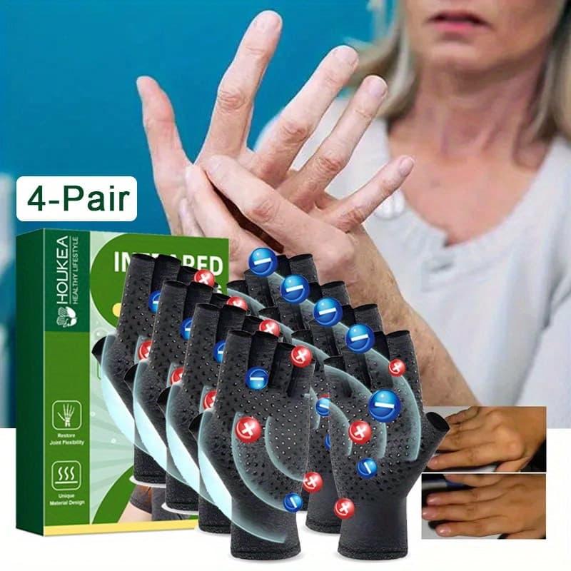 TEMU 4pair Care Gloves For Hand & Wrist Support, Gray, Contoured Design, Machine Washable, Thumb Protection, Hand Support Gloves | Contoured Glove Design | Stretchy Material Glove