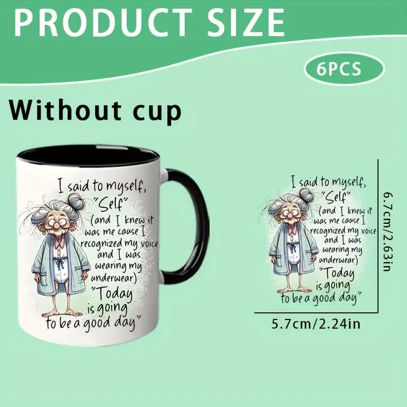 TEMU Set Of 6 Uv Dtf Cup Wrapping Stickers Featuring Humorous And , With A Self-adhesive Glossy Surface, Designed For 16oz Cups, Mugs, And Coffee Cups. Ideal For Decorative Use At Offices, Parties