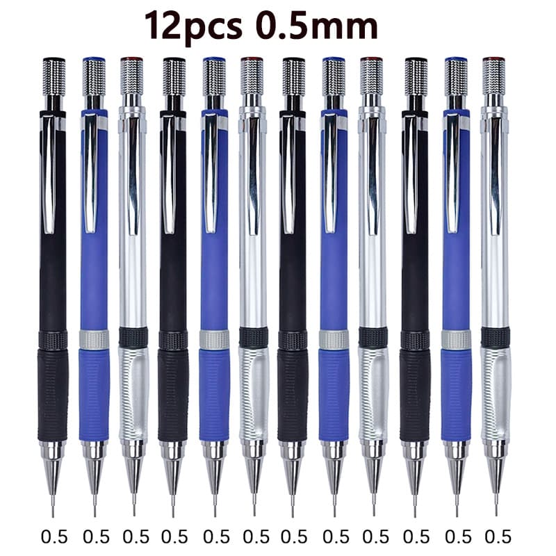 TEMU 12pcs Creative 0.5 0.7 2.0mm Mechanical Pencils Set - Ergonomic Triangular Grip, Anti Breakage Lead For School Office Writing Drawing Supplies