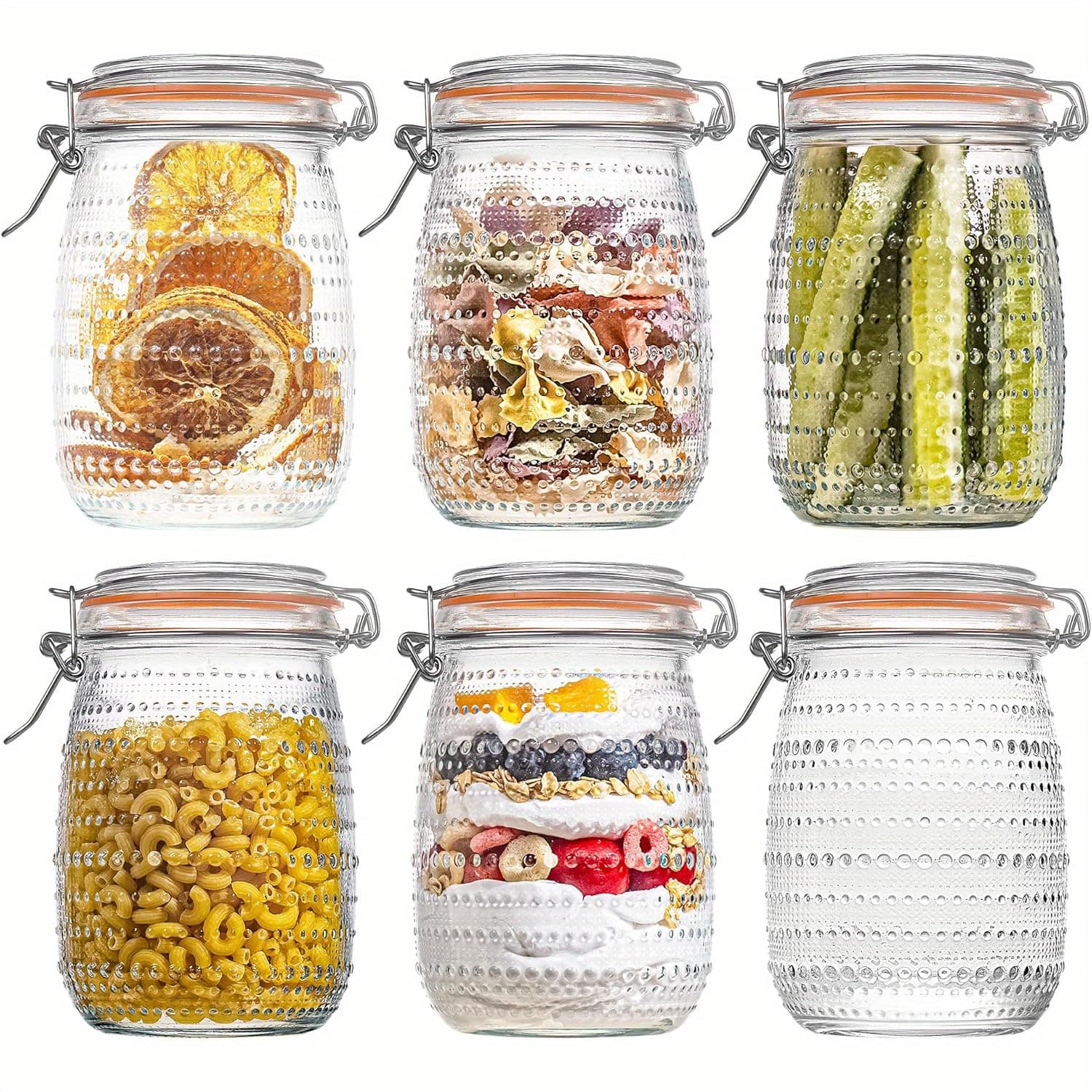 TEMU 32 Oz Glass Mason Jars With Airtight Lids 6 Pack, Wide Mouth Canning Jars With Clip For Kitchen Storage Pickling Salad Coffee Beans