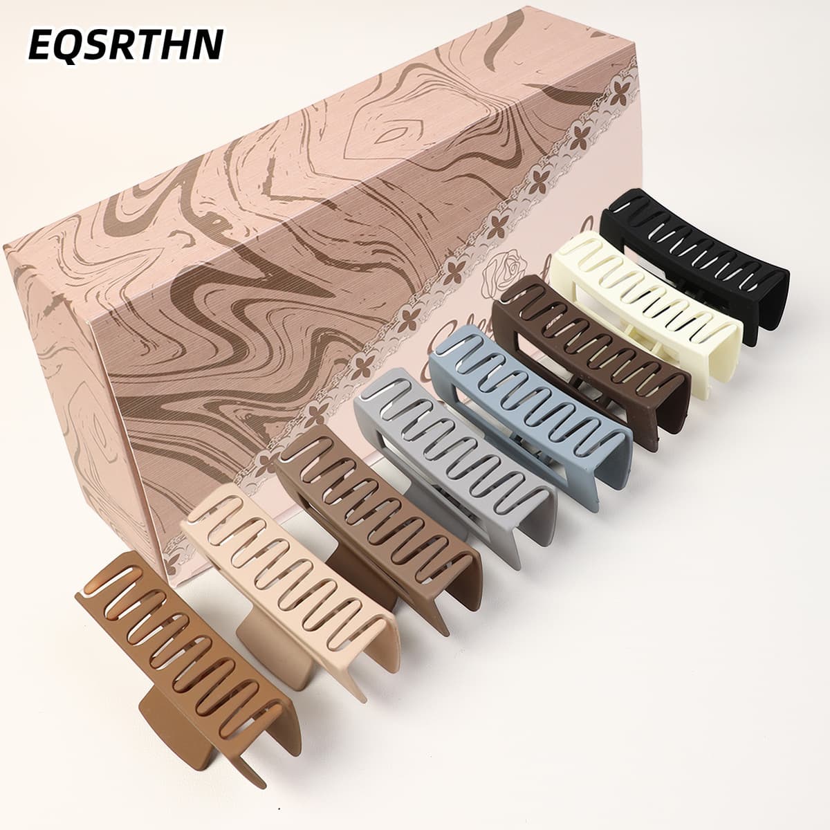 TEMU 8pcs Gift Box Of Morandi Color Hair Clips, French Vintage Square Shark Clips, Versatile Hairstyle Additions, Lazy Style Updo Clips, Secure Hair Grips For Everyday