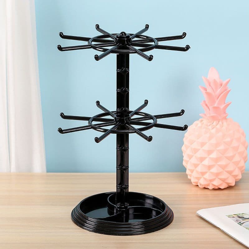 TEMU 1pc Black 2-tier Rotating Jewelry Stand, Plastic Necklace Bracelet Hanging Organizer, Multipurpose Earring Keychain Display Rack For Dressing Table And Counter Use, No Electricity Needed,