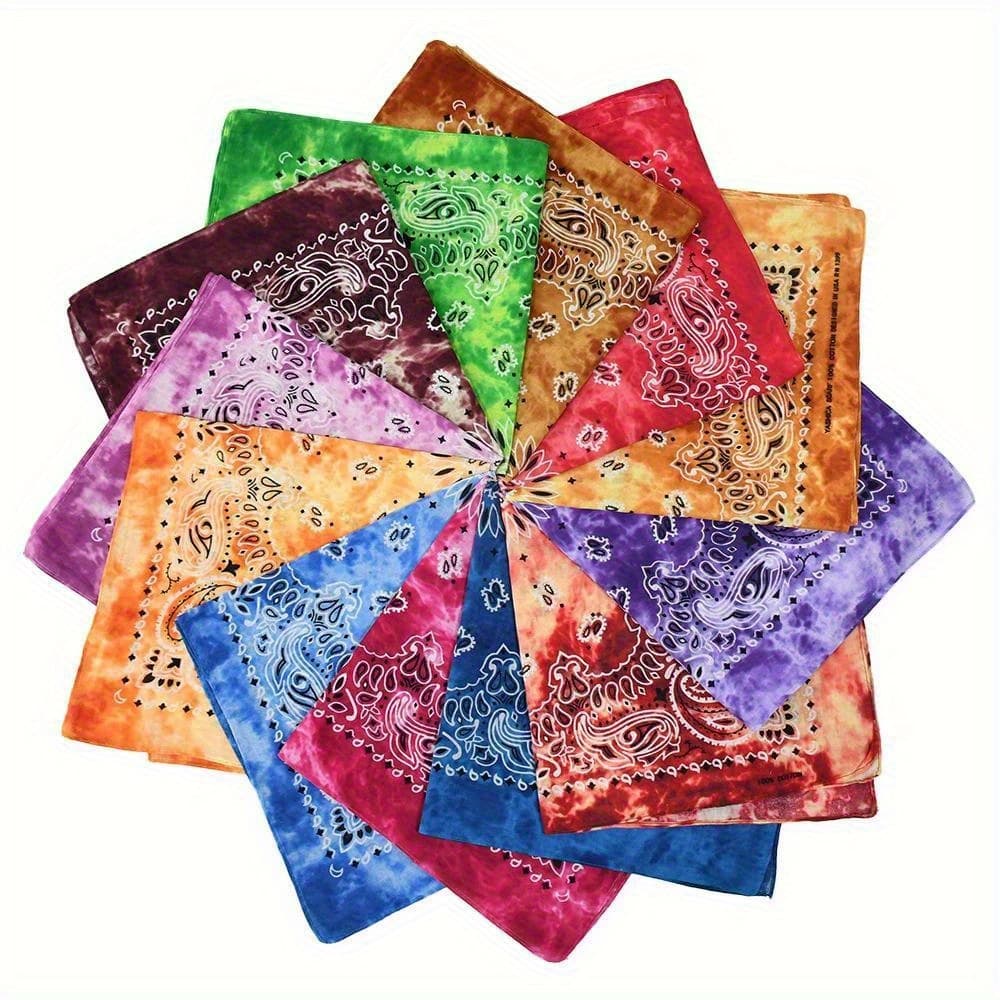 TEMU 12pcs Outdoor Cycling-hop Street Dance Sports Paisley Rope Color Flower Trend Unisex Large Scarf Multifunctional