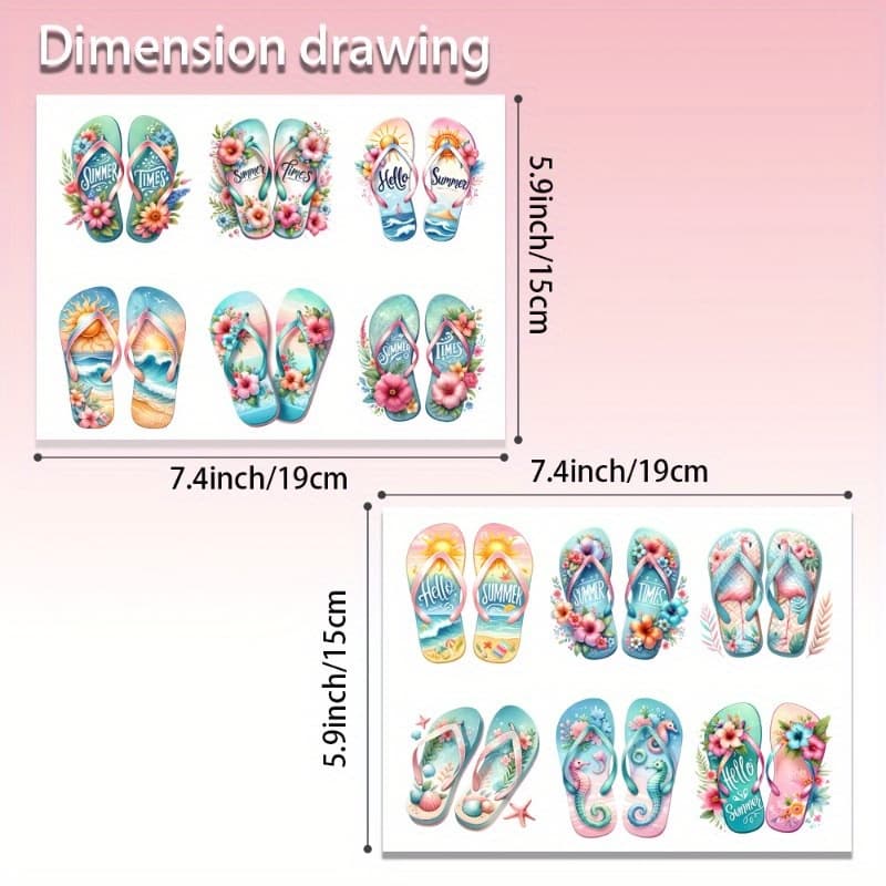 TEMU 12pcs/set Hello Summer Slippers Diy Uv Transfer Paper Set - Waterproof Vinyl Transfer Paper For Cups, Bottles, Laptops