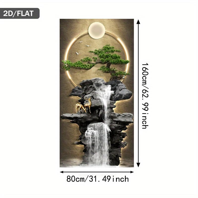 TEMU 2d Flat, 2d Flat, 2d Plane Extra Large Frameless Modern Abstract Waterfall Art Print Canvas Painting - Frameless Minimalist Asian Landscape Wall Art, Deer And Entrance Decoration