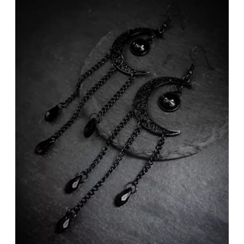 TEMU Dark Gothic Style Black Moon Earrings Celestial Jewelry Solar System Alternative Bohemian Earrings
