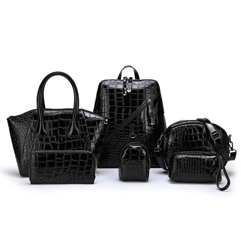 TEMU 6pcs Set Pu Minimalist Crocodile Embossed Women's Bag Set, High Cost Performance, Includes: Backpack, Tote Bag, Shoulder Bag, Clutch, , Wallet
