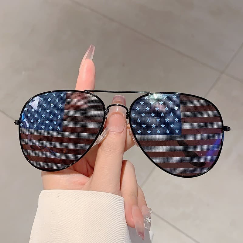 TEMU Black Frame American Flag Glasses - Patriotic Flag Eyewear With Bezel Reflector Lenses, Stylish Party Accessories For 4th Of, National Events & Casual Attire (no Accessories Required)