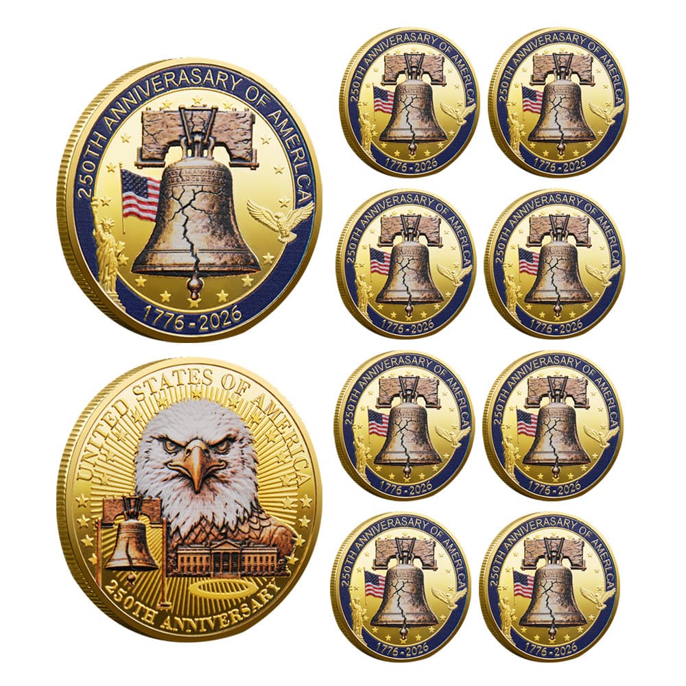 TEMU Set Of 10 U.s. Commemorative Celebrating The 250th Anniversary, Featuring Designs Of The Bell And An Eagle, Perfect For Collectors And As Gifts To Honor Heritage, Replica.