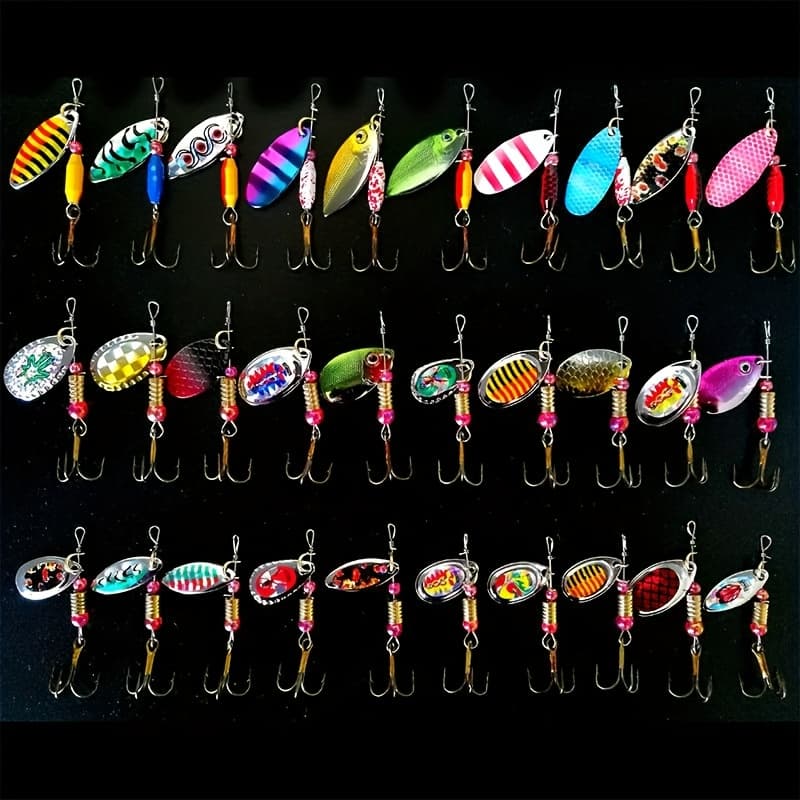 TEMU 15pcs Of Spinning Sequined Lures With Metal Reflective Designs For Fishing Hooks, Realistic And Suitable For Freshwater And Saltwater Fishing. Outdoor Fishing Gear Set