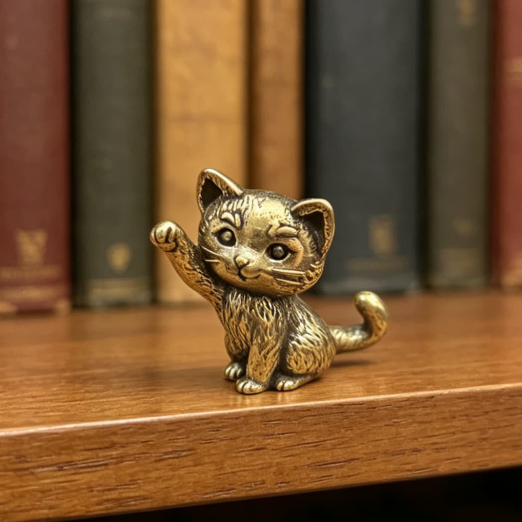 TEMU Solid Brass Cat Figurine Ornament, Retro Textured Shape, Suitable For Desktops And Bookshelves, Adult Decoration, Holiday Gift