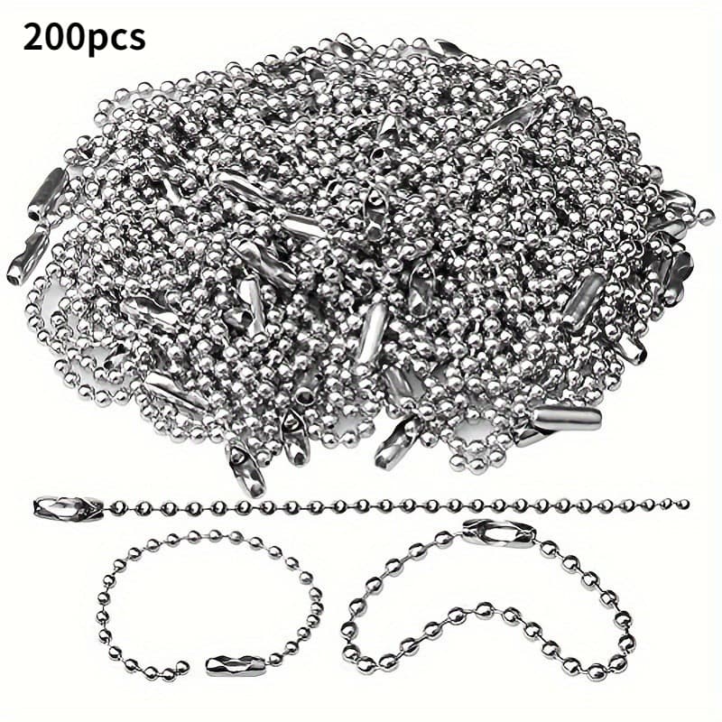 TEMU 200 Stainless Steel Bead Chains, With Spherical Connectors. Perfect For Jewelry, Keychains, Pet Tags, And Supplies For Small Businesses