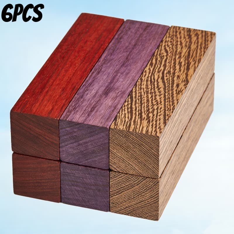TEMU Set Of 6 Exotic Wood Blocks - 12x2x2cm Squares Made From African , , And Hardwood For Crafting, Woodturning, Inlay Projects, Gifts, And Model Making | High-quality Dense Wood Pieces