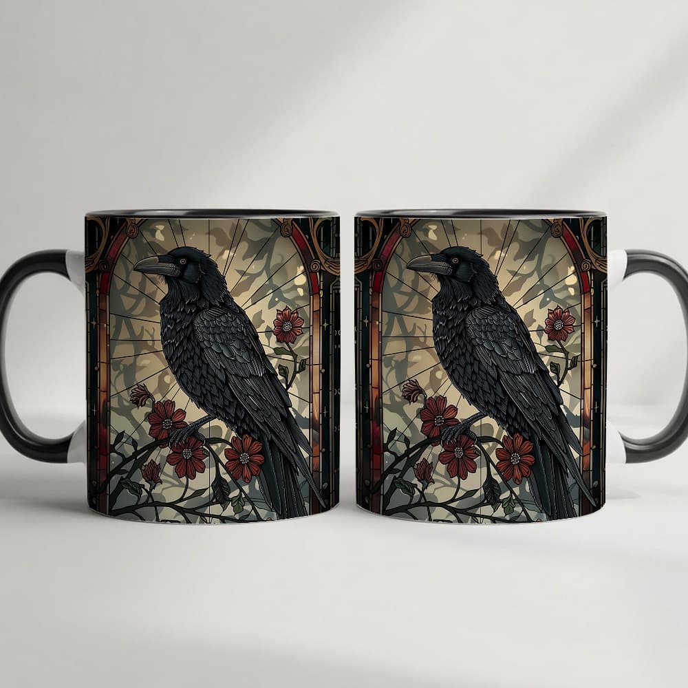TEMU 1pc, Stained Glass Pattern Coffee Mug, Gothic Style Coffee Cup, Ideal Gift For Bird Lovers Enthusiasts, Suitable For Home Office Use Halloween Christmas