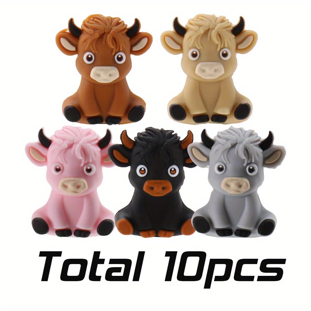 TEMU 10pcs Silicone Beads Cow Silicone Beads For Jewelry Making 5colors Bull Shape Silicone Charms For Pens Bracelet Necklace Gift Crafts