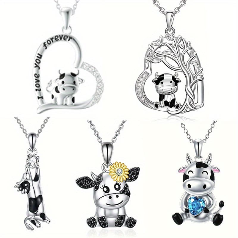 TEMU 5pcs/set Cute And Trendy Little Cow Life Tree Heart-shaped Pendant Necklace, Great Christmas Halloween Thanksgiving Day Gift, New Year's Gift, Valentine's Day Gift