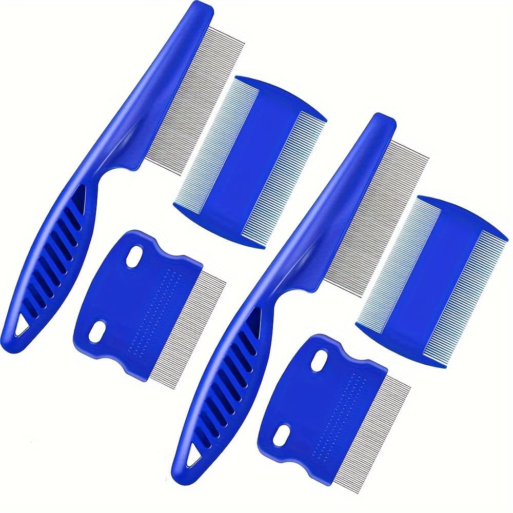 TEMU 6pcs Stainless Steel Pet Grooming Comb - Flea And Tick Remover, Double Sided Round Tooth Tear Stain Cleaner For Small To Large Breeds, Deshedding Tool, Professional