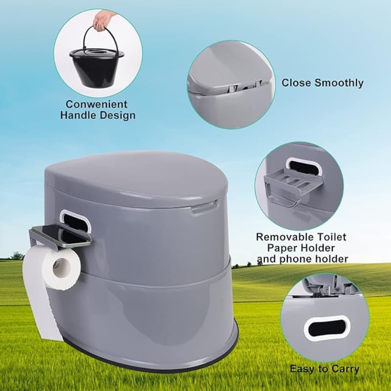 TEMU Extra Large Portable Toilet For Adults Indoor Outdoor Commode W/detachable Inner Bucket And Removable Paper Holder, Lightweight And Compact For Camping, Boat, Van, Emergency Use