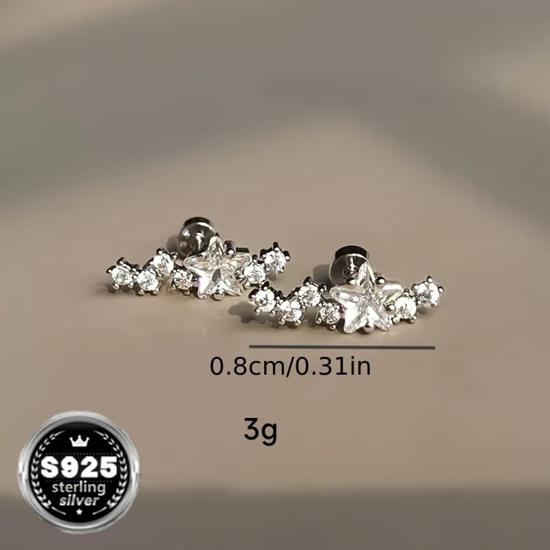 TEMU 925 Sterling Silvery Meteor Sparkle Cartilage Studs - Screw Back, Hypoallergenic & Flat - Daily Gift For Women, Valentine's Day, Party & New Piercings