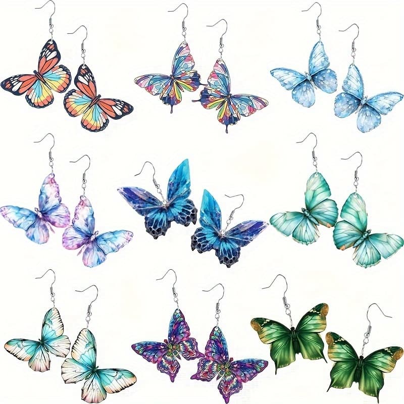 TEMU 18pcs/9 Pairs Of Colorful Elegant Colorful Pendant Earrings Set, Stylish Earrings Everyday And Banquet Occasions- All , Gifts