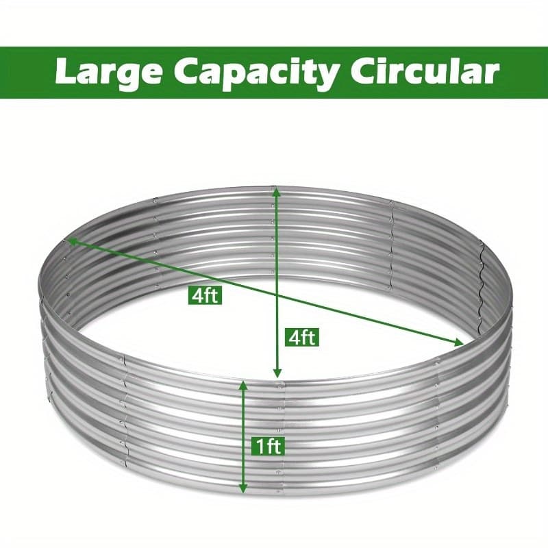 TEMU 5x5x1ft Galvanized Raised Garden Bed, Round Garden Bed Outdoor, Metal Planter Boxes For For Vegetables, Flower, , 2x2x1ft/3x3x1ft/4x4x1ft