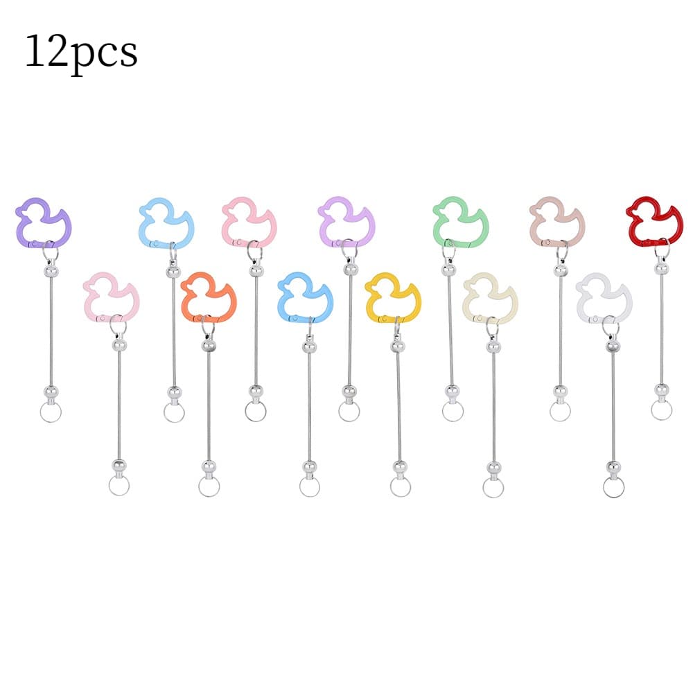 TEMU 12pcs/ Set Cute Hollow Duck Lobster Clasp Beadable Women Keychains Bars Bulk For Keychain Making Blank Beaded Metal Keychain For Craft Keychain Diy Christmas Gift