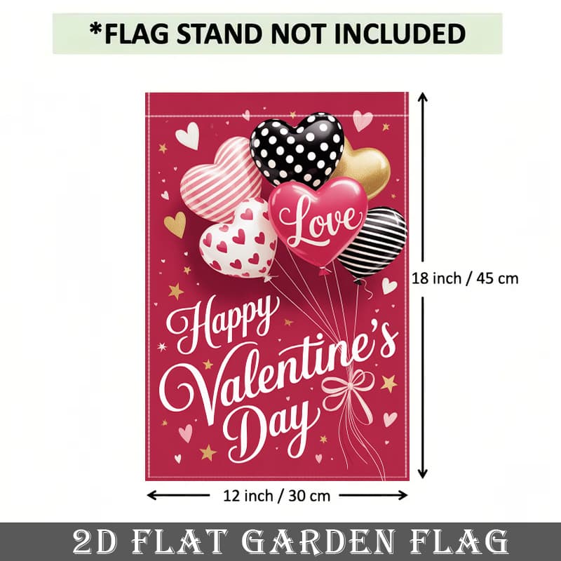 TEMU 2d Flat - 2d Flat - Single Piece Of A 2d Flat Banner Featuring A Heart Balloon For Valentine's Day, Designed , Double-sided And Durable For Outdoor Use, Measuring 12x18 Inches, Without A Pole