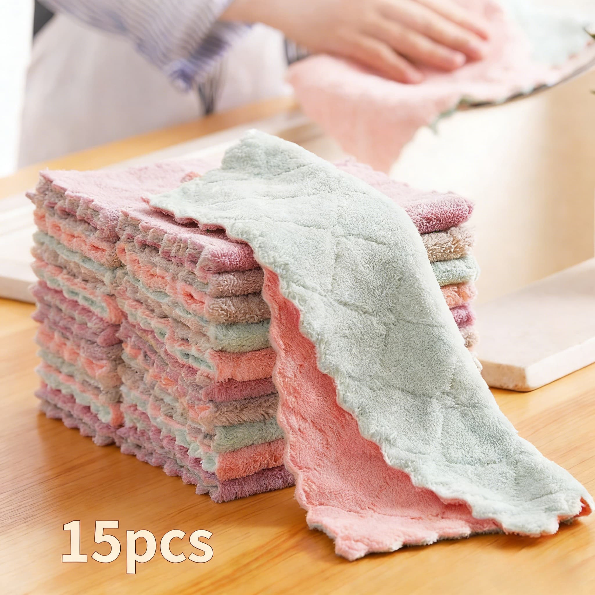 TEMU High-quality Set Of 15 Ultra- Dishcloths - Soft Cleaning Pads, Versatile Double-sided Kitchen Cloths, Ideal For Washing Dishes, Cleaning Furniture, And Tidying Up Bedrooms