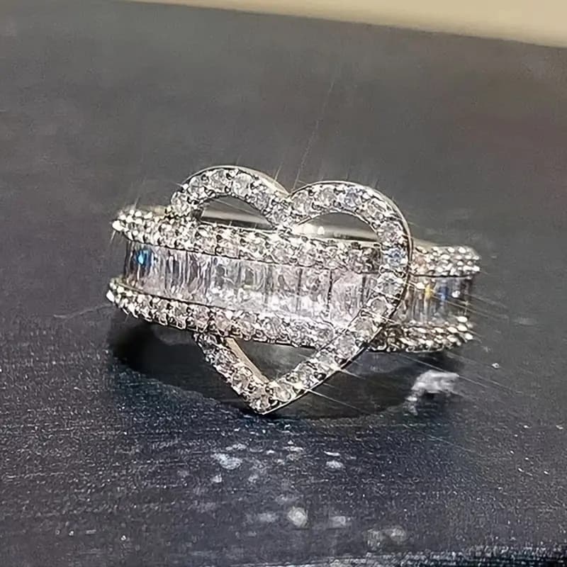TEMU 925 Sterling Silver Ring. Heart Ring, Fashionable And Exquisite Accessories, Shiny And Sweet . Ladies' Rings, Complimentary Jewelry Rings, Birthday Gifts. Valentine's Day Gift. Daily Use.