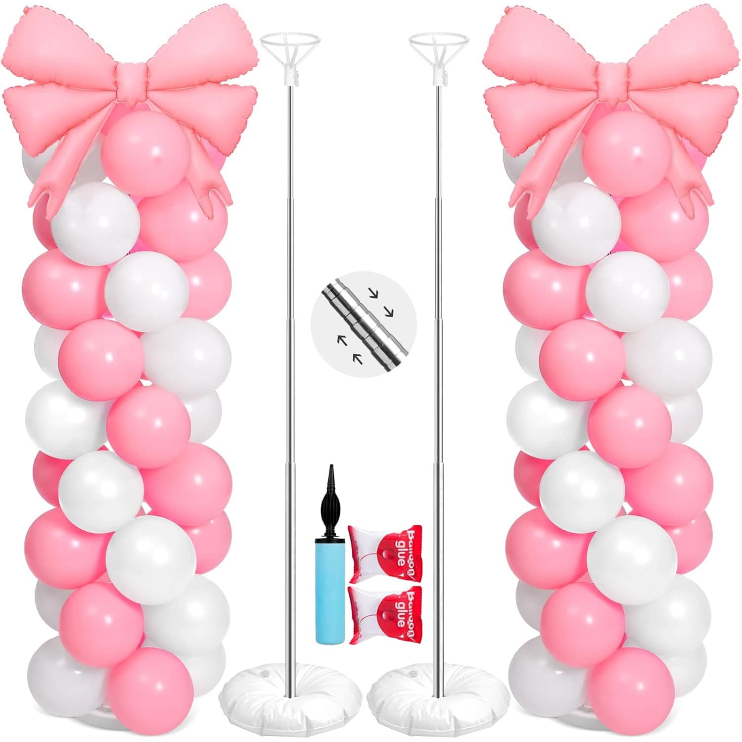 TEMU 2 Sets Balloon Column Stand Kit, 7.2ft Height Adjustable Balloon Arch Kit, Metal Telescopic Pillar Balloon Stand, Birthday Party, Graduation, Wedding Christmas Decorations