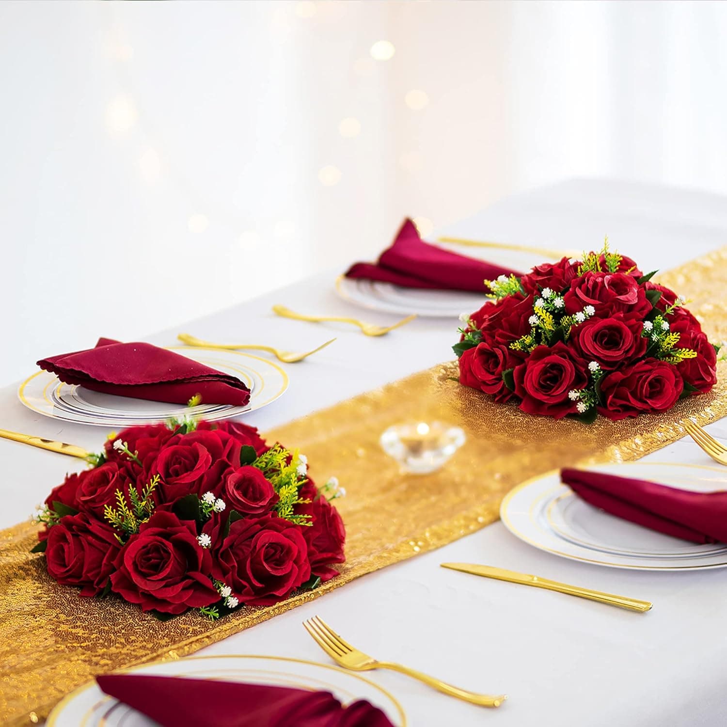 TEMU Flower Balls Wedding Rose Centerpieces: 2pcs Fake Flowers Kissing Balls Decor Artificial Floral Arrangements Flower Bouquet Of Roses Home Party Table Decorations