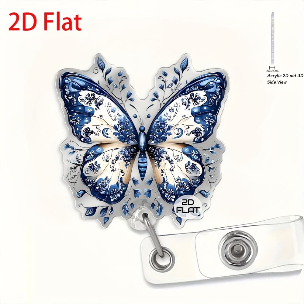 TEMU 2d This Retractable Badge Holder Features A Stylish Blue And White Porcelain Design, Making It Durable And Suitable For Office Nurses, Students, Doctors, Nurses, Lpns