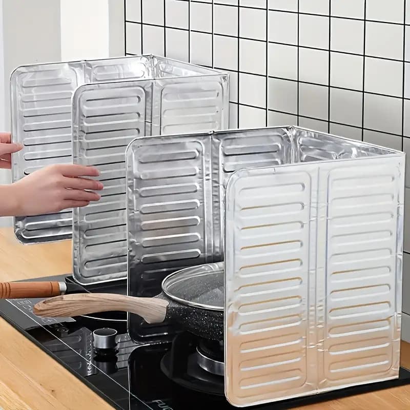 TEMU [2pcs Aluminum Kitchen Splatter Shield] 2pcs Aluminum Kitchen Splash Guard - Foldable, Non-food Contact Grease & Heat Protection, Suitable For Gas Stove, Cooking Protection, Splatter Shield