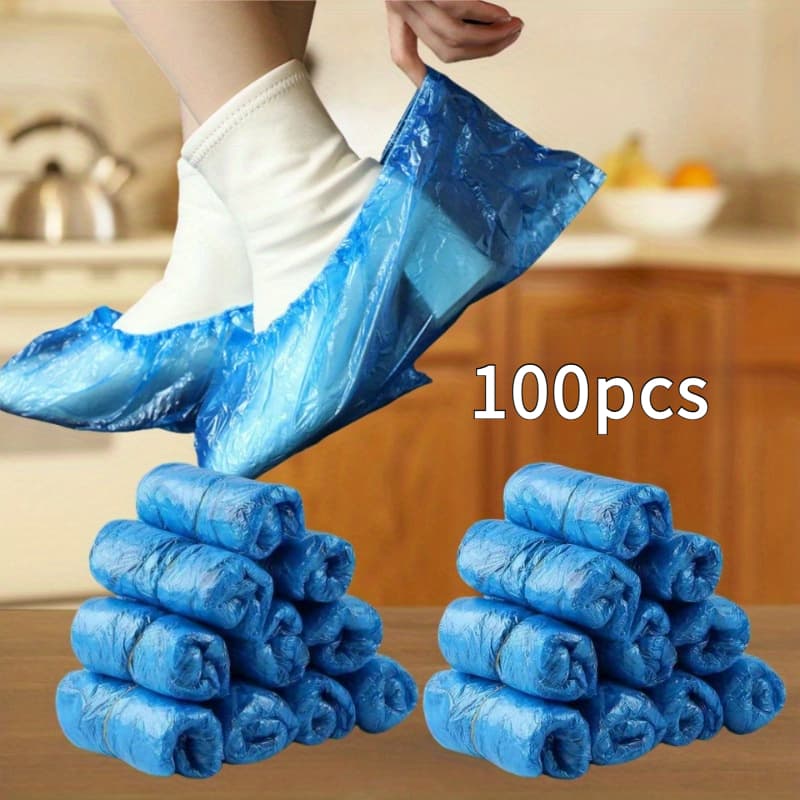 TEMU 100pcs Multi-functional Disposable Shoe Covers, Made Of Durable Plastic Material. Suitable For Home, Travel, And Work. Featuring A , Fit The