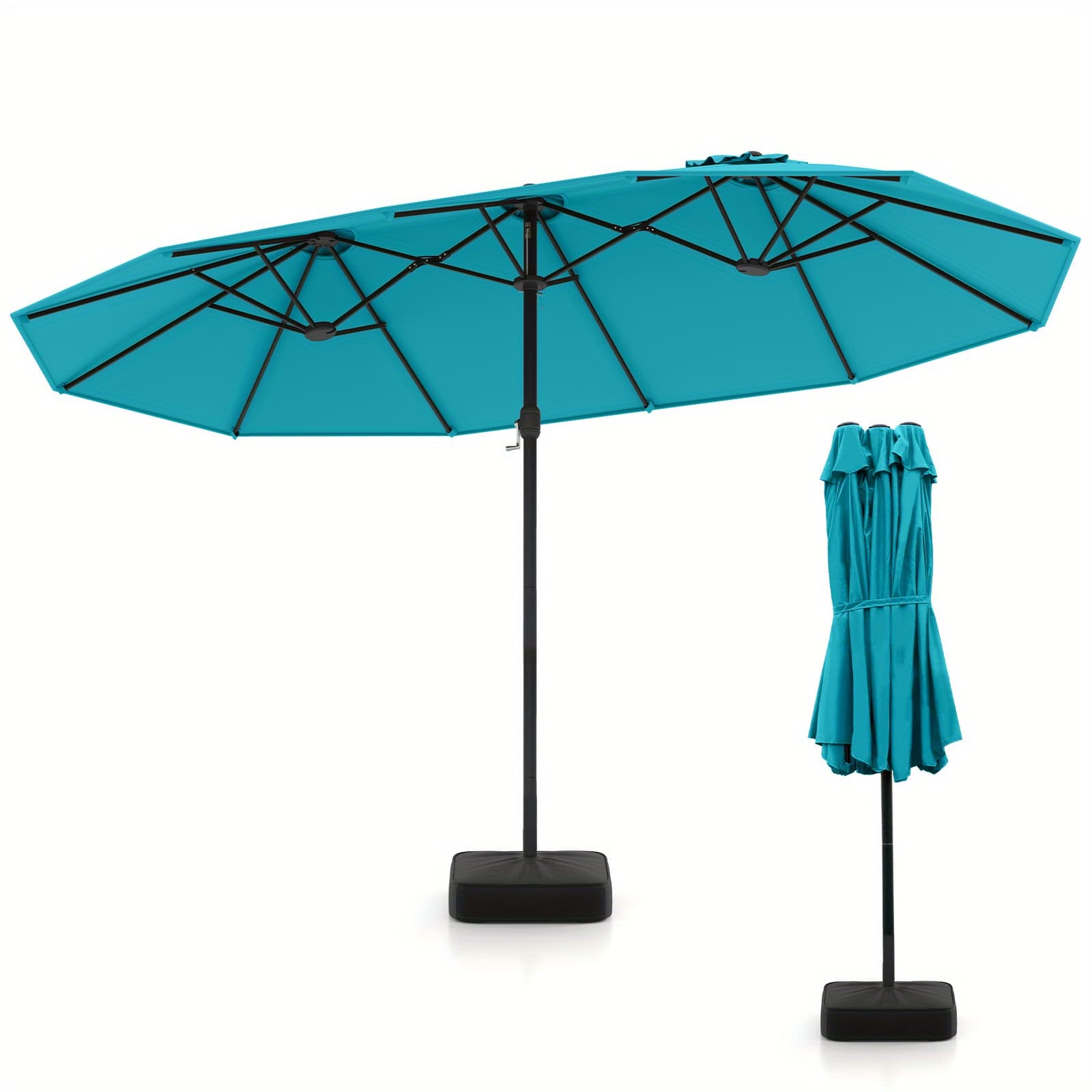 TEMU Multigot Double Sided Patio Umbrella, Outdoor Large Market Umbrella W/12 Metal Ribs & , 2 Stand Bags, Air-vented Top, Crank Handle, Large Outdoor Sunshade Shelter For Backyard, Deck, Poolside