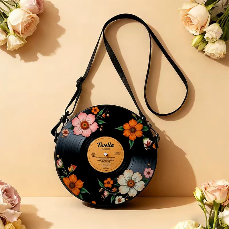TEMU Women's Shoulder Bag Retro Floral Vinyl 2d Print, Adjustable Shoulder Strap, Zipper Closure, Backpack Style | Casual Fashion Crossbody Bag | With Durable Lining, Fun