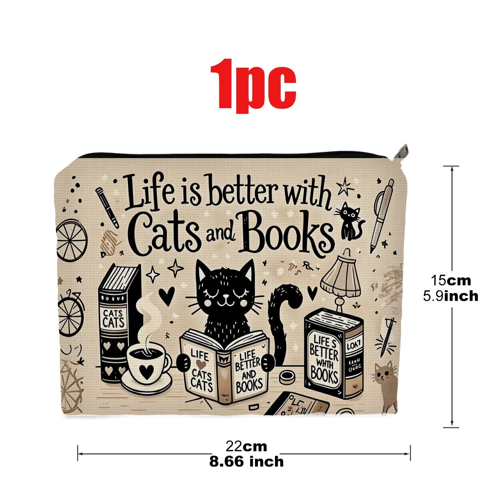 TEMU []1pcs Double - Sided Cosmetic Bag, Size 5.9in*8.66in, Polyester Material, & Book Illustration Design, Perfect For Storage, Ideal Gift For