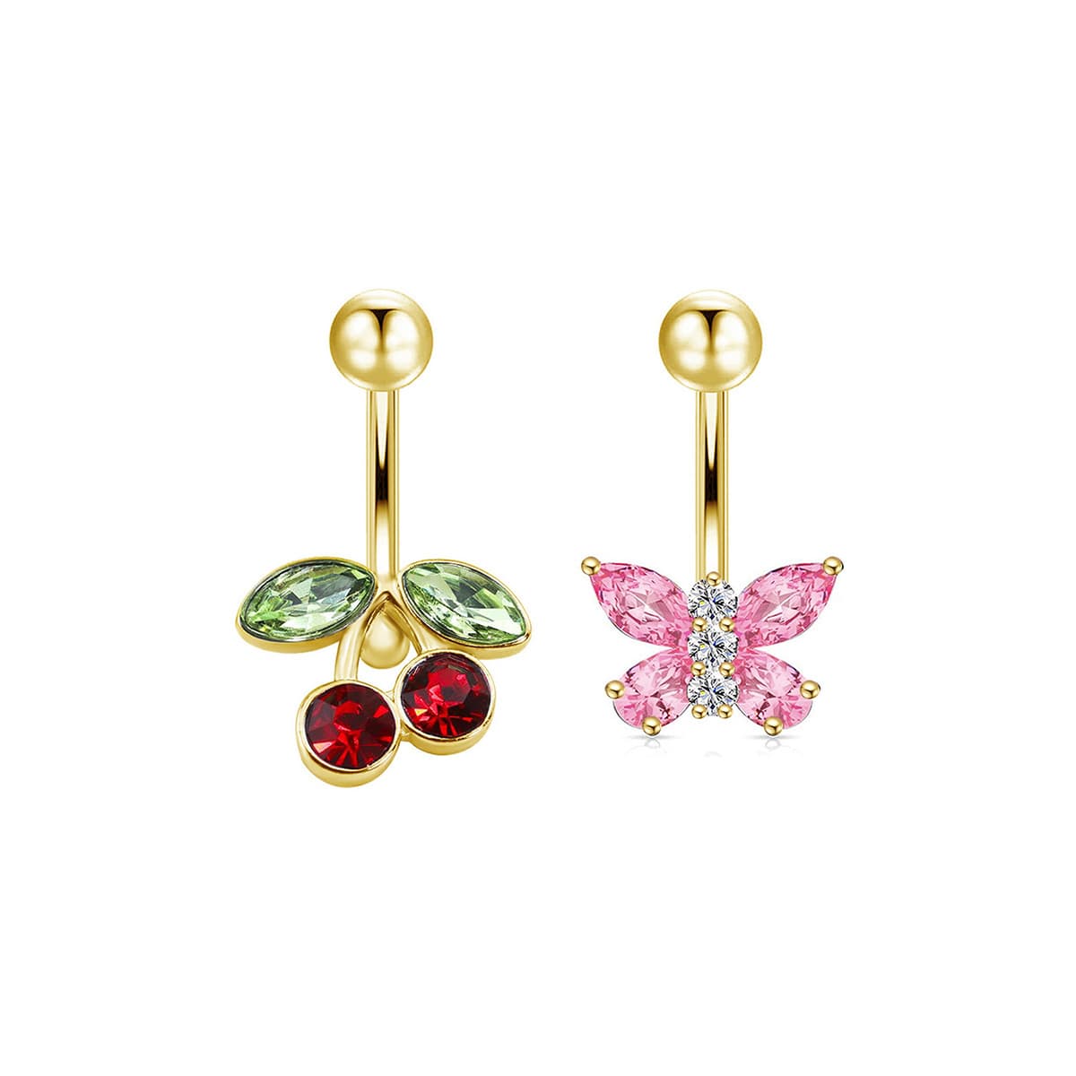 TEMU 2pcs Stainless Steel Navel Ring, Inlaid With Shiny Cubic Zirconia Inlay, Women's Pink Flower Decoration Lovely Navel Piercing Jewelry, Suitable For Daily Wear, Multi-piece Set